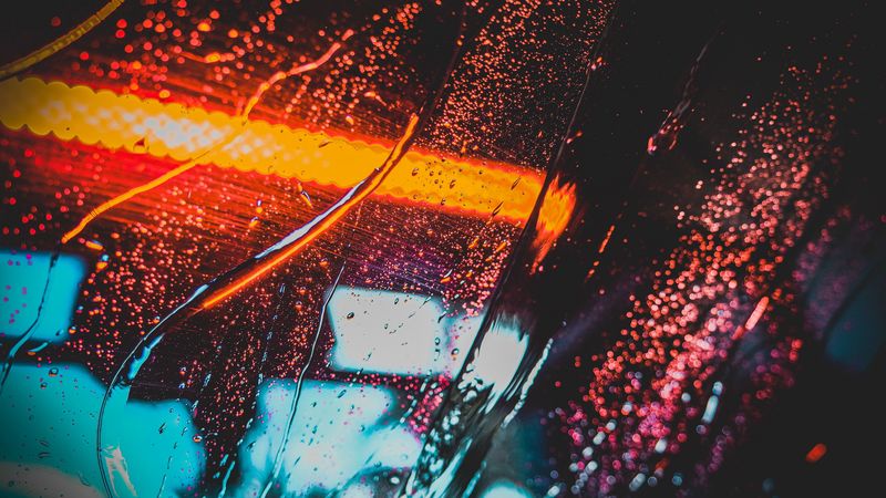 drops, neon, rain, stains, 4k