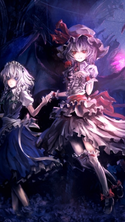 Anime Touhou, Remilia Scarlet, Vampire, Sakuya Izayoi, Red Eyes, Maid, 720x1280