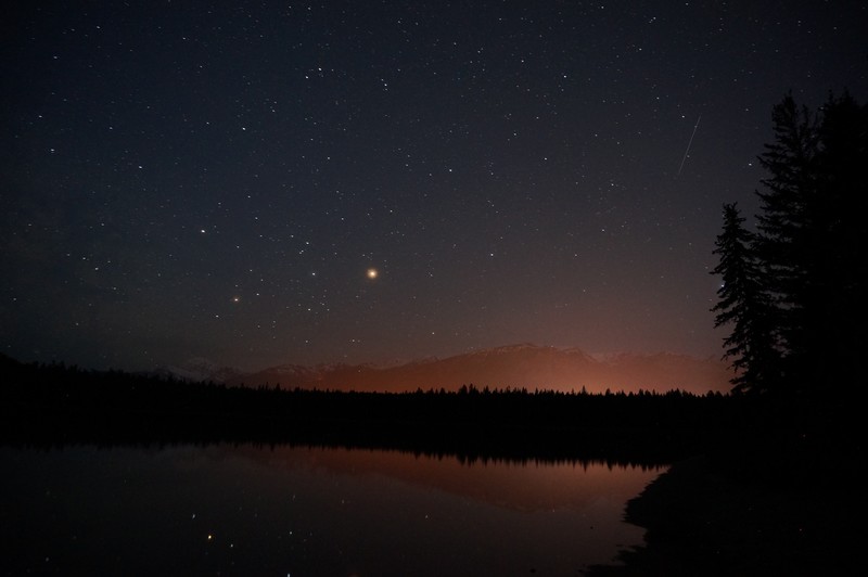 mountains, stars, reflection, trees, hd, 4k, 5k, nature