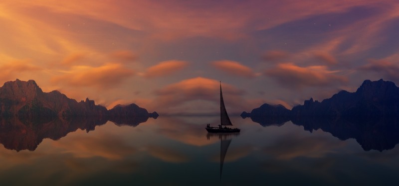 panoramic, boat, mountains, nature, hd, 4k, 5k