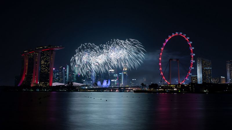 fireworks, city, night, holiday, 4k