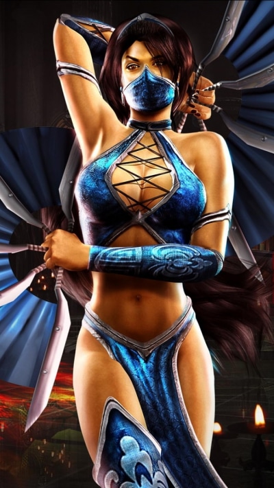 Video Game Mortal Kombat, Fan, Brown Hair, Blue, Candle, Mask, 720x1280