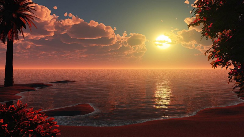 beach, sunset, artwork, artist, digital art, hd