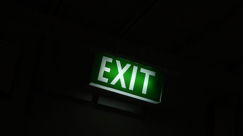 exit, inscription, backlight, dark, 4k