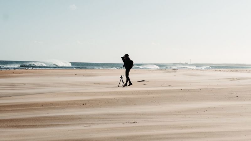 man, beach, alone, photographer, nature, 4k