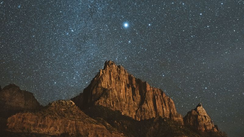 mountains, stars, starry sky, night, sky, 4k