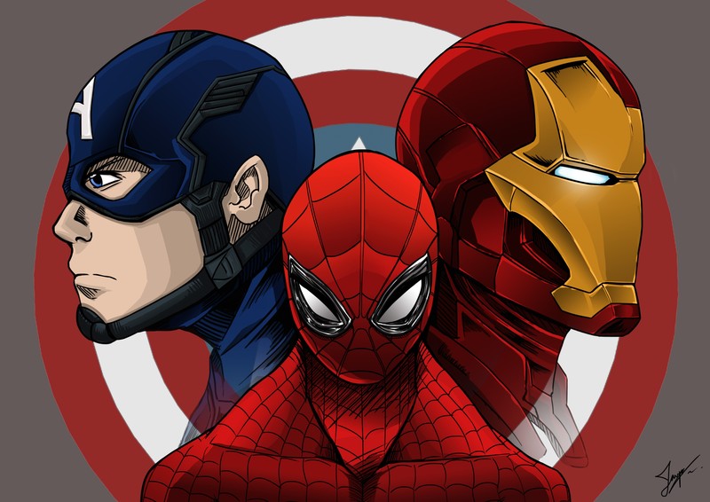 spiderman, iron man, captain america, artwork, hd, 4k, artist, deviantart