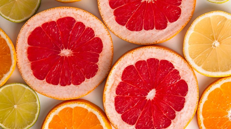 grapefruit, orange, lemon, citrus, fruits, slices, 4k