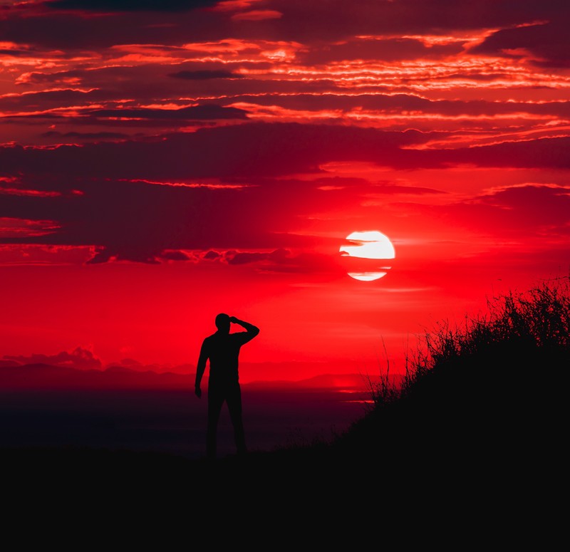 silhouette, man, sun, nature, hd
