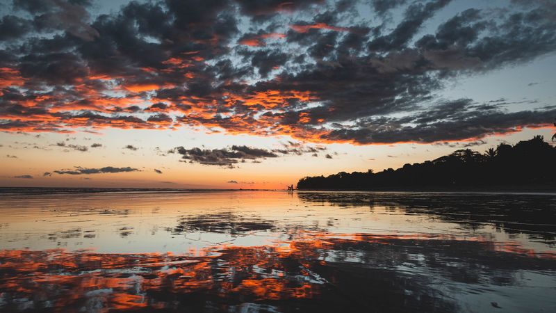 lake, clouds, reflection, dusk, nature, 4k