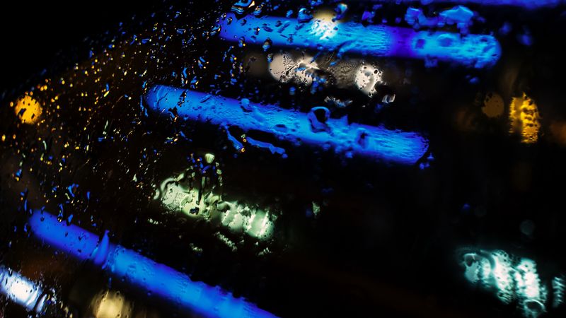 glass, drops, rain, macro, blur, lights, 4k