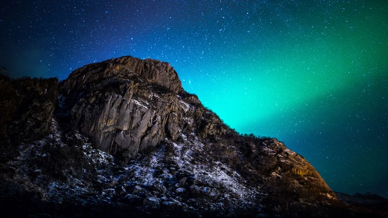 mountain, night, northern lights, starry sky, nature, 4k