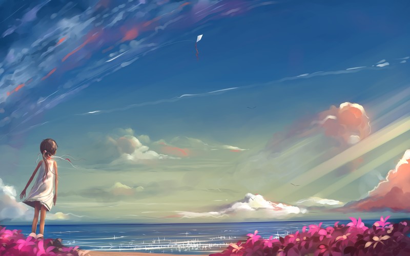 little girl, kite, artist, artwork, digital art, hd, landscape, 4k, deviantart