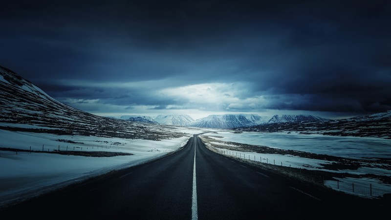 road, snow, mountains, sky, nature, hd, 4k, landscape, clouds, alone