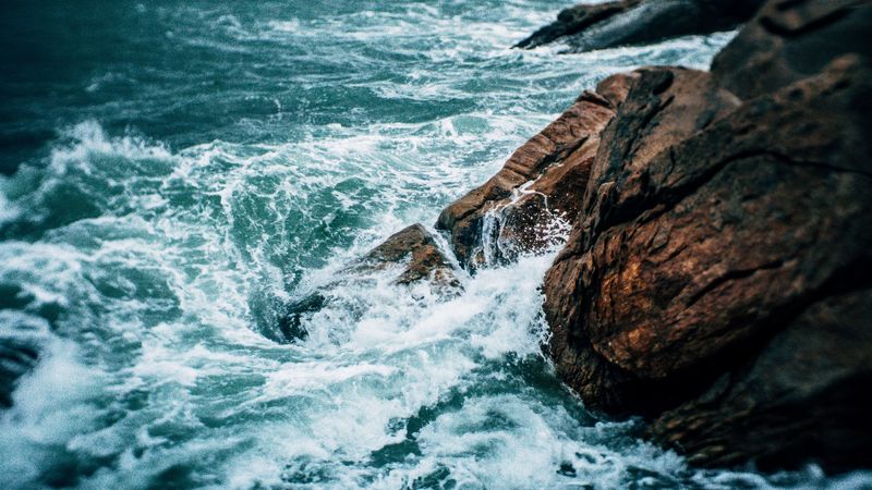 water, rock, waves, sea, shore, 4k