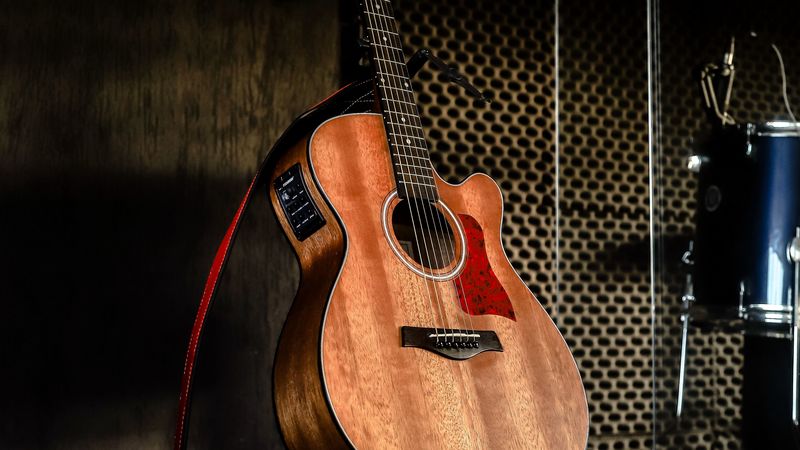 acoustic guitar, guitar, brown, musical instrument, music, 4k