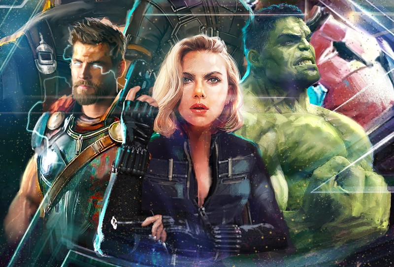 thor, black widow, hulk, hd, artist, artwork, avengers infinity war, 2018 movies, movies