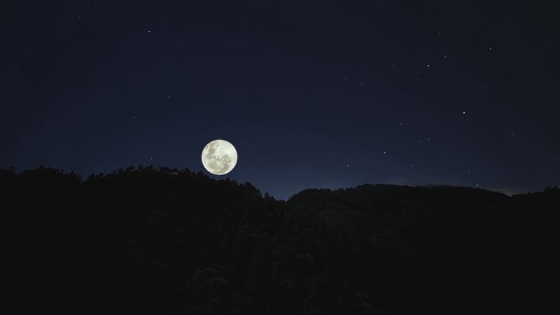 moon, hills, dark, night, 4k