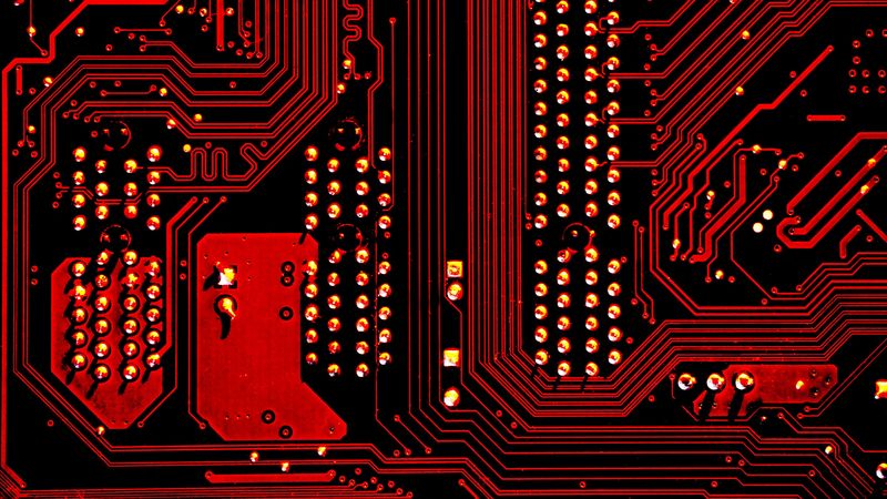 circuit, lines, points, electronics, red, 4k