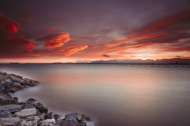 rocks, nature, sunset, water, hd