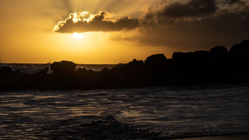 sea, sunset, dusk, beach, waves, 4k