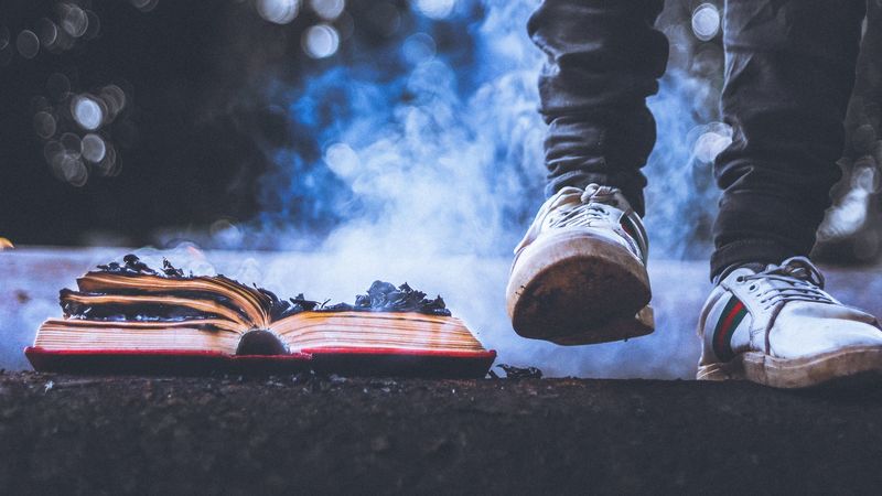 legs, book, smoke, ashes, 4k