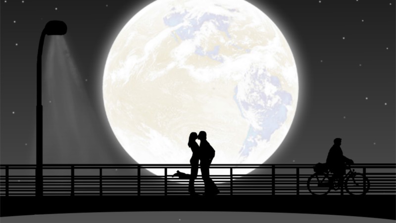 love, couple, moon, kiss, artist, artwork, digital art, hd, 4k, 5k, monochrome, black and white