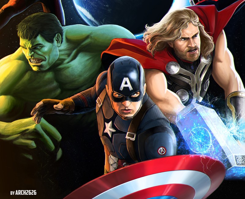 captain america, thor, hulk, superheroes, hd, 4k, artist, digital art, artwork
