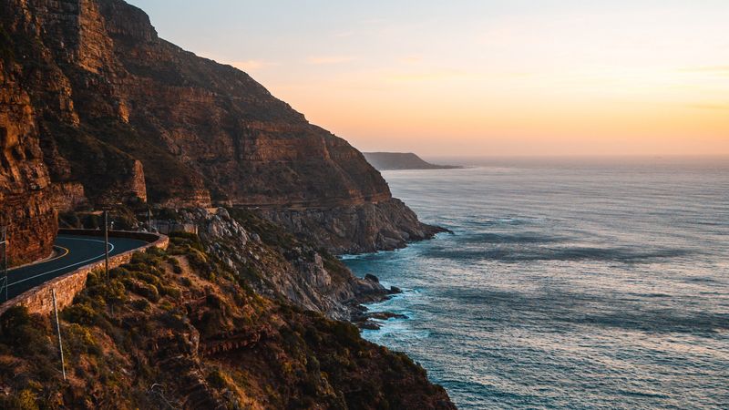 sea, coast, cliff, road, 4k