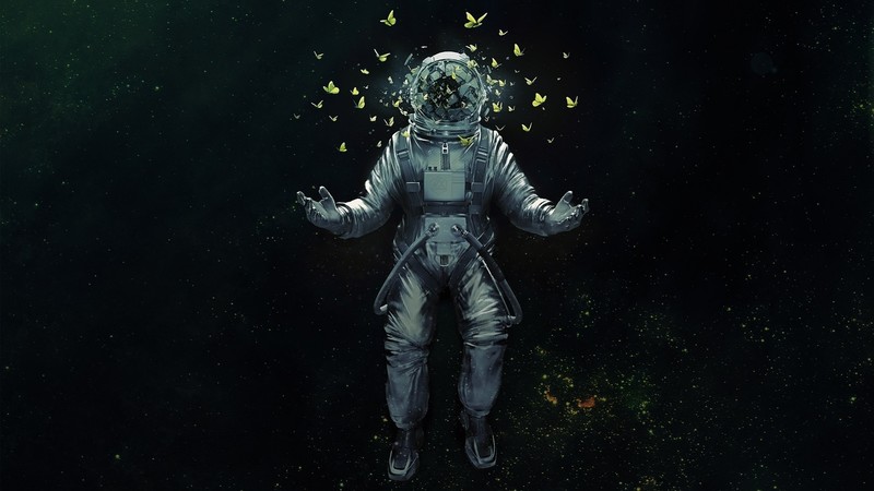 astronaut, scifi, artist, artwork, digital art, hd, butterfly