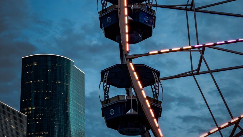 ferris wheel, buildings, skyscrapers, city, architecture, 4k