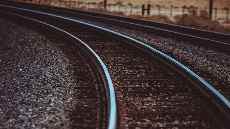 rails, railway, track, turn, 4k