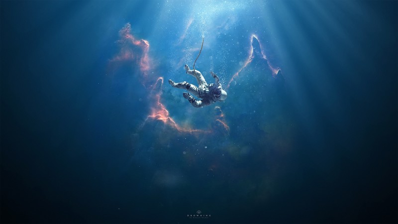 astronaut, deviantart, drowning, manipulation, hd, artwork, digital art