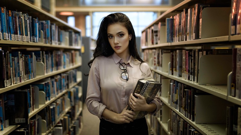 girls, model, hd, books, library