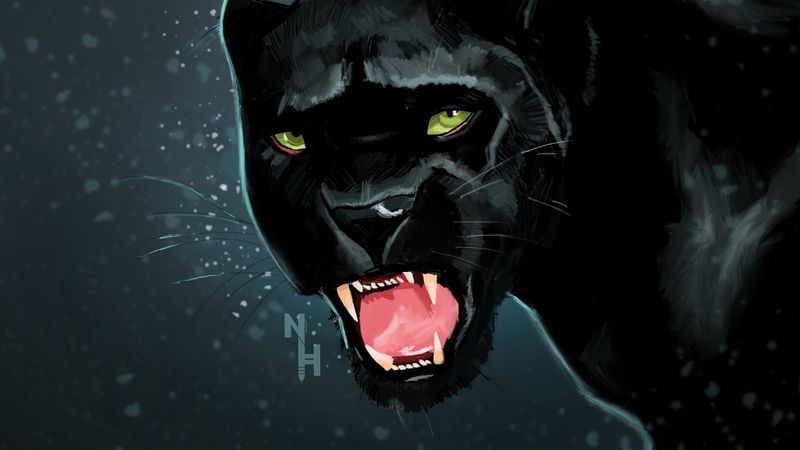 panther, grin, predator, art, 4k