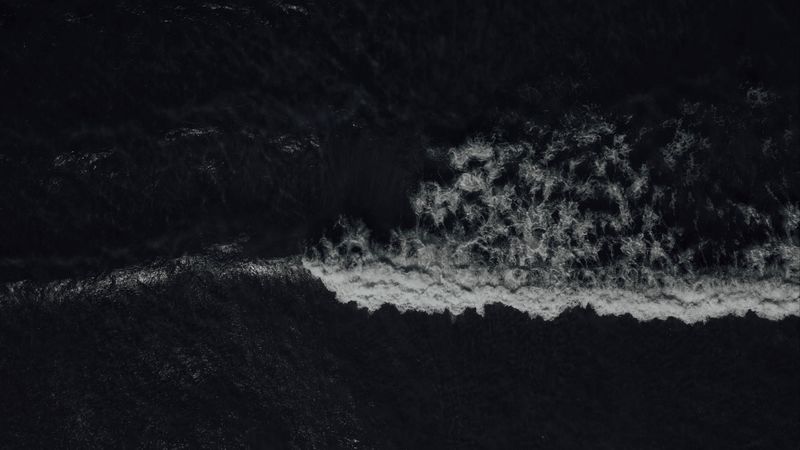 waves, sea, bw, aerial view, 4k