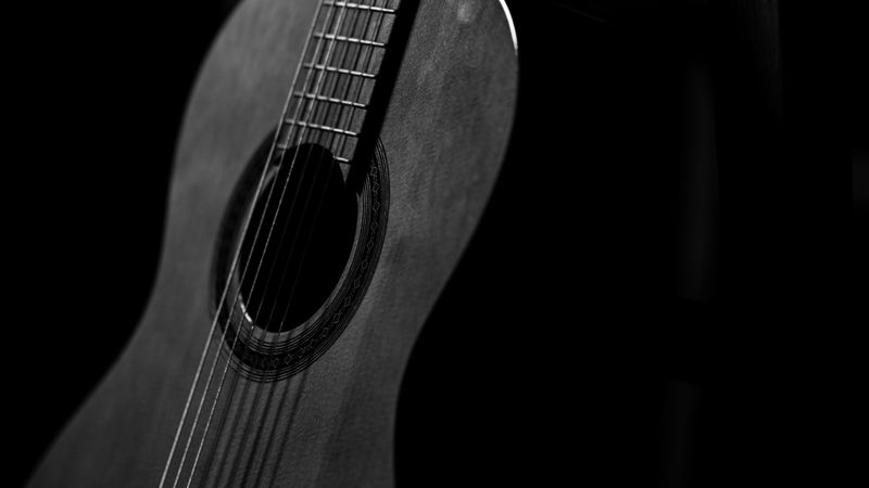 guitar, musical instrument, dark, bw, 4k