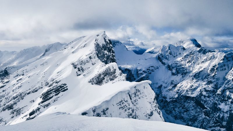 mountains, snow, peak, winter, landscape, 4k
