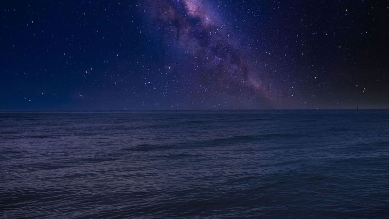 sea, sky, stars, night, dark, 4k