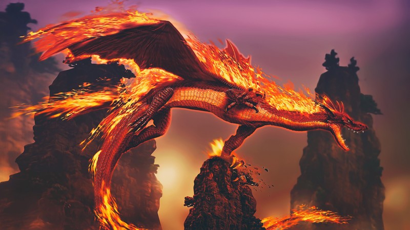 dragon, fire, artist, artwork, digital art, hd, 4k
