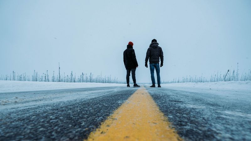 road, people, snow, winter, 4k