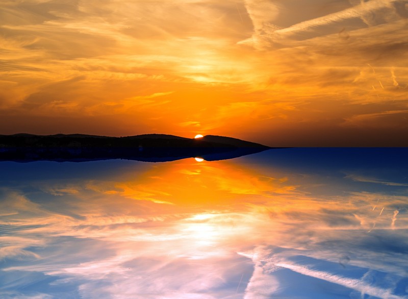sunset, reflection, sea, clouds, nature, hd, 4k, 5k