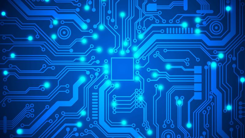 circuit, lines, points, glow, blue, 4k