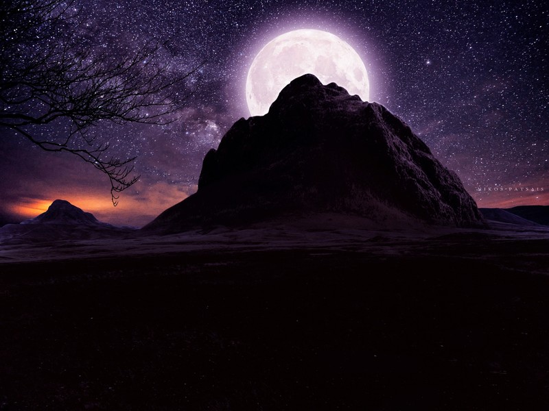 mountains, moon, nature, hd, 4k, night, stars, deviantart