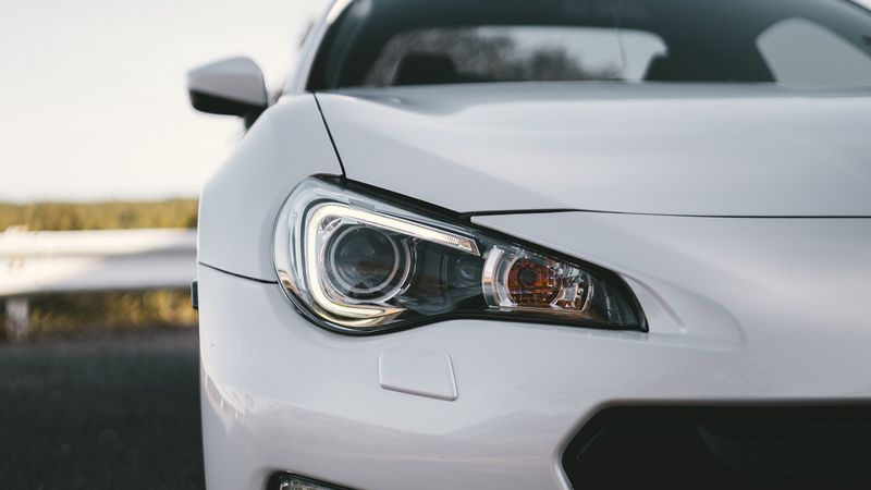 car, white, headlight, front view, 4k