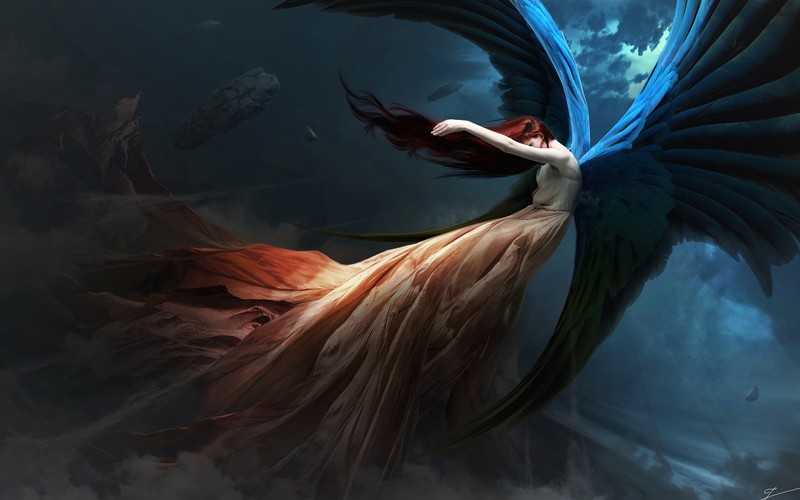 fantasy, angel, redhead, wings, artist, digital art, hd, 4k, deviantart