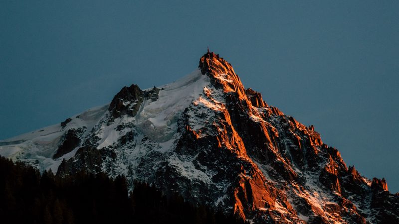 mountain, peak, snow, landscape, dusk, 4k