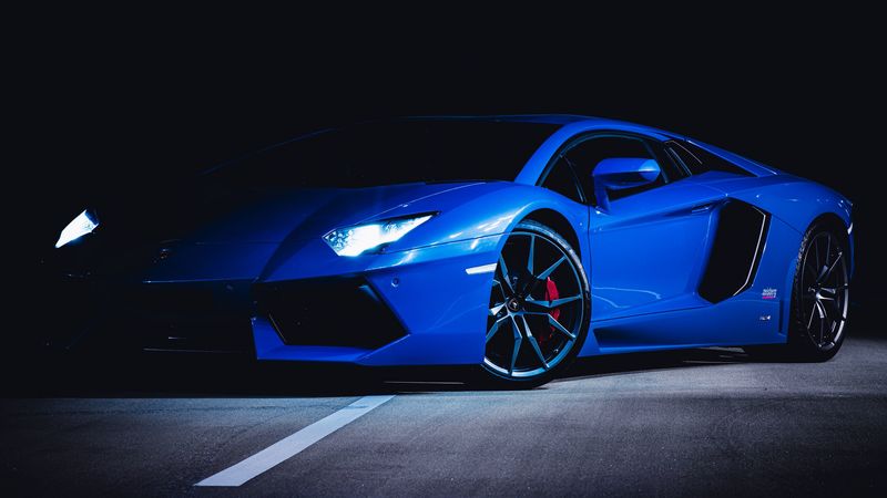 ferrari, car, sportscar, blue, dark, 4k
