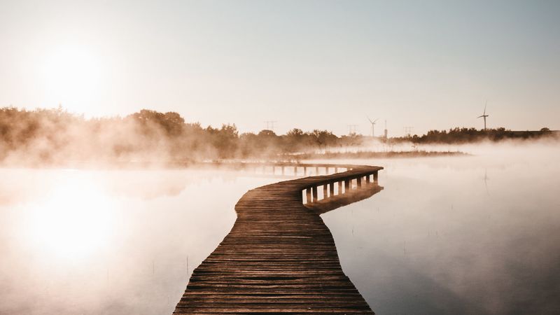 bridge, fog, water, distance, 4k