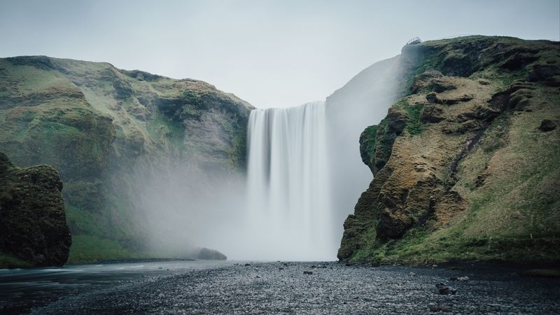 waterfall, river, cliff, water, nature, 4k
